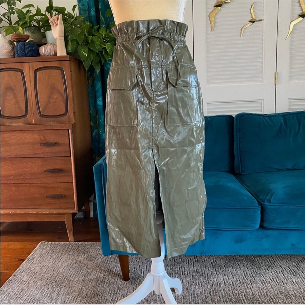 COPY - Zara vinyl olive green skirt NWT